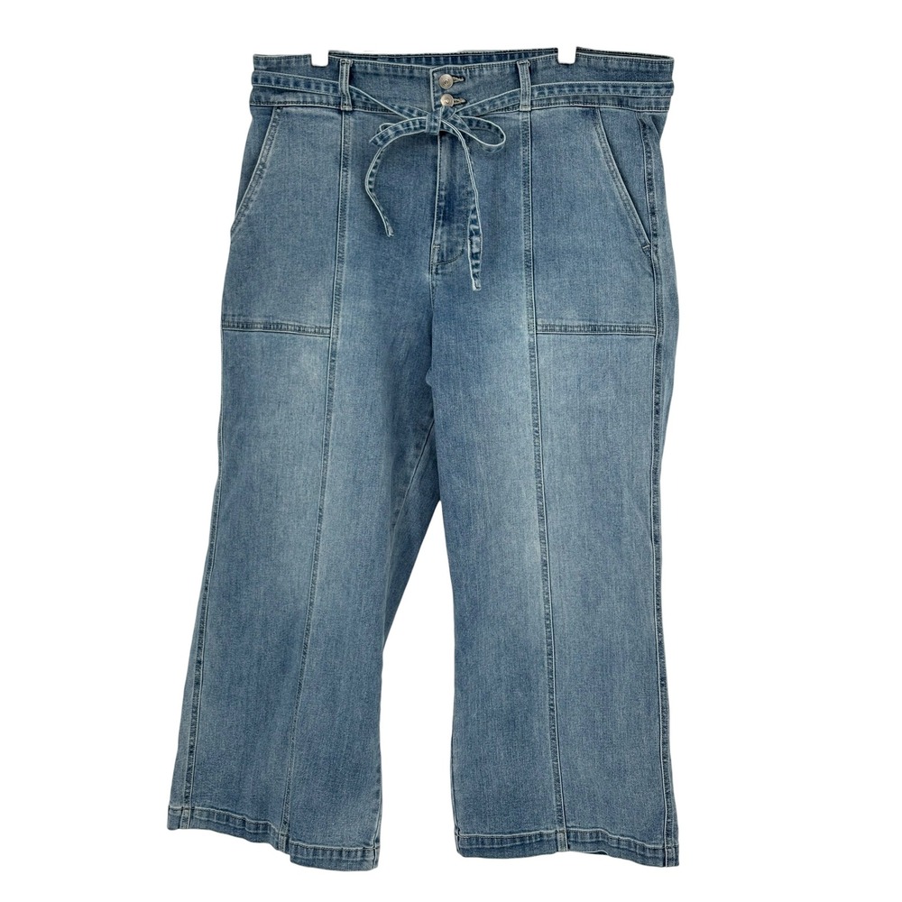 Hudson Jeans Wide Leg Cropped Blue Tie Waist Denim 16